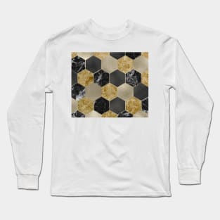 Black Gatsby carat and marble hexagons Long Sleeve T-Shirt